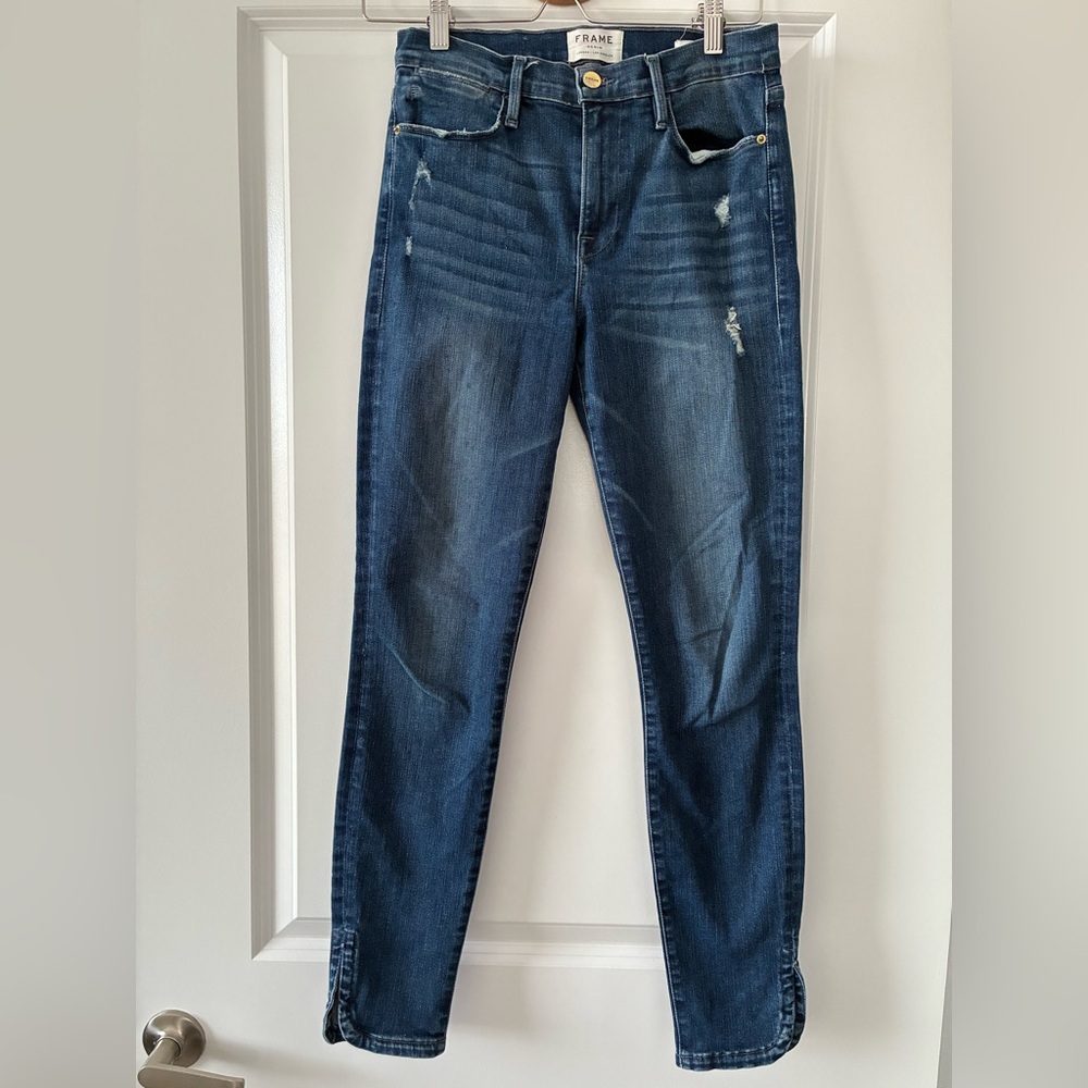 Frame Size 28 Le High Skinny Curved Hem Slit Jeans - Bustle